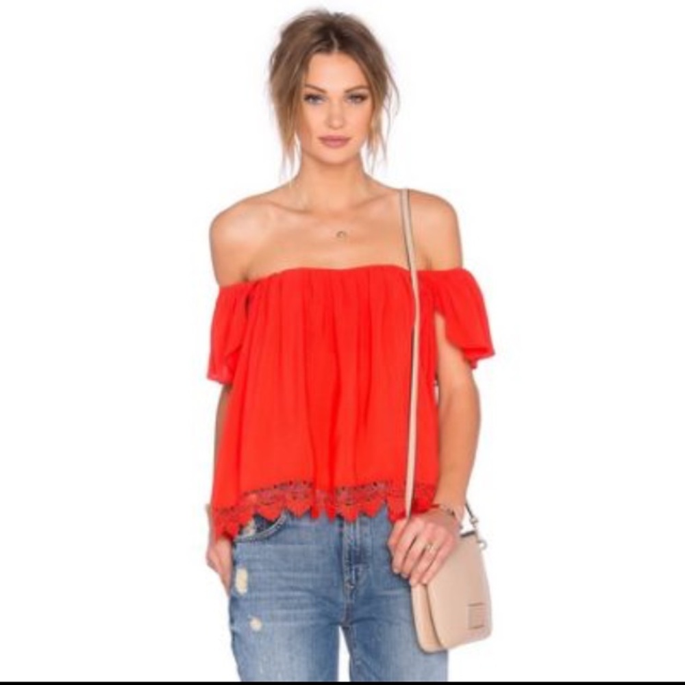 Lovers + Friends Red Off-Shoulder Blouse
